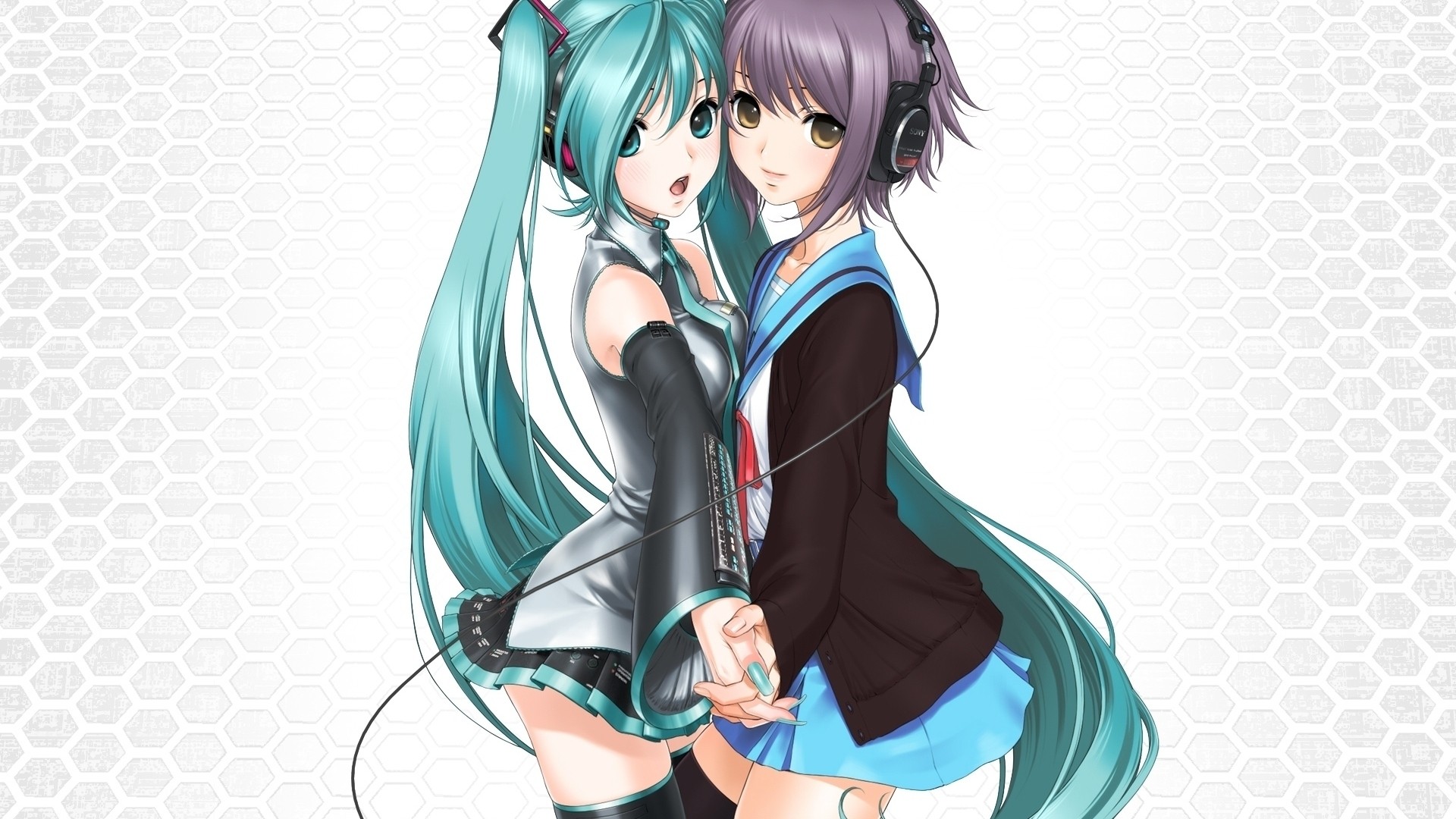 Wallpaper Headphones Vocaloid Hatsune Miku Tie Lesbians