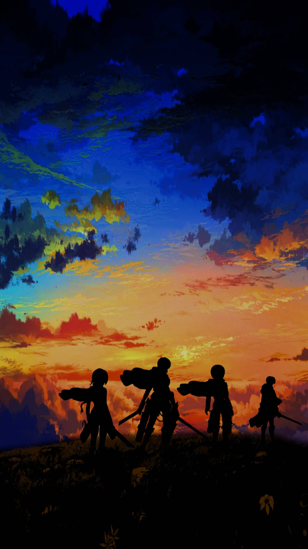 Main Characters Silhouette Attack On Titan iPhone Wallpaper