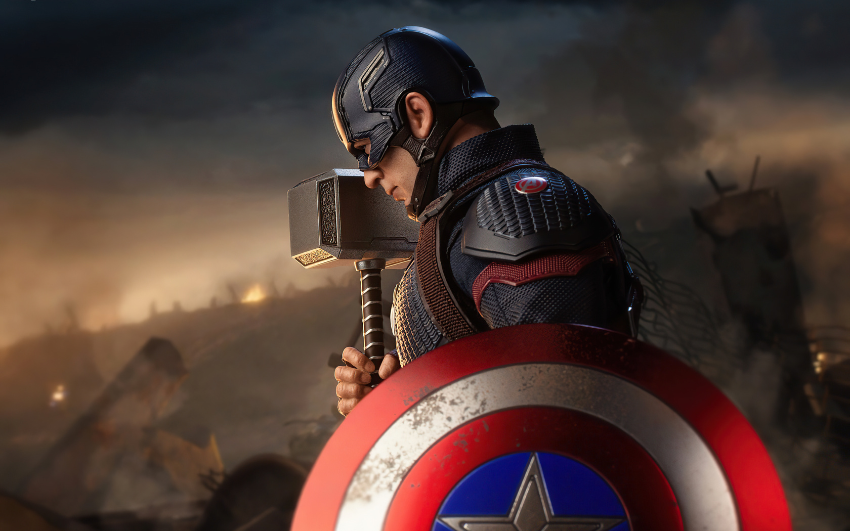 Captain America With Hammer And Shield Wallpaper