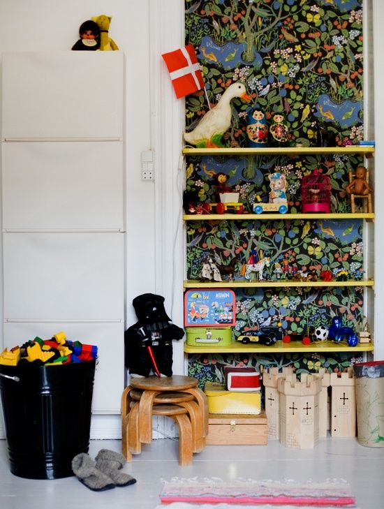 Liven Up Shelves With Wallpaper Behind Like This Josef Frank Number