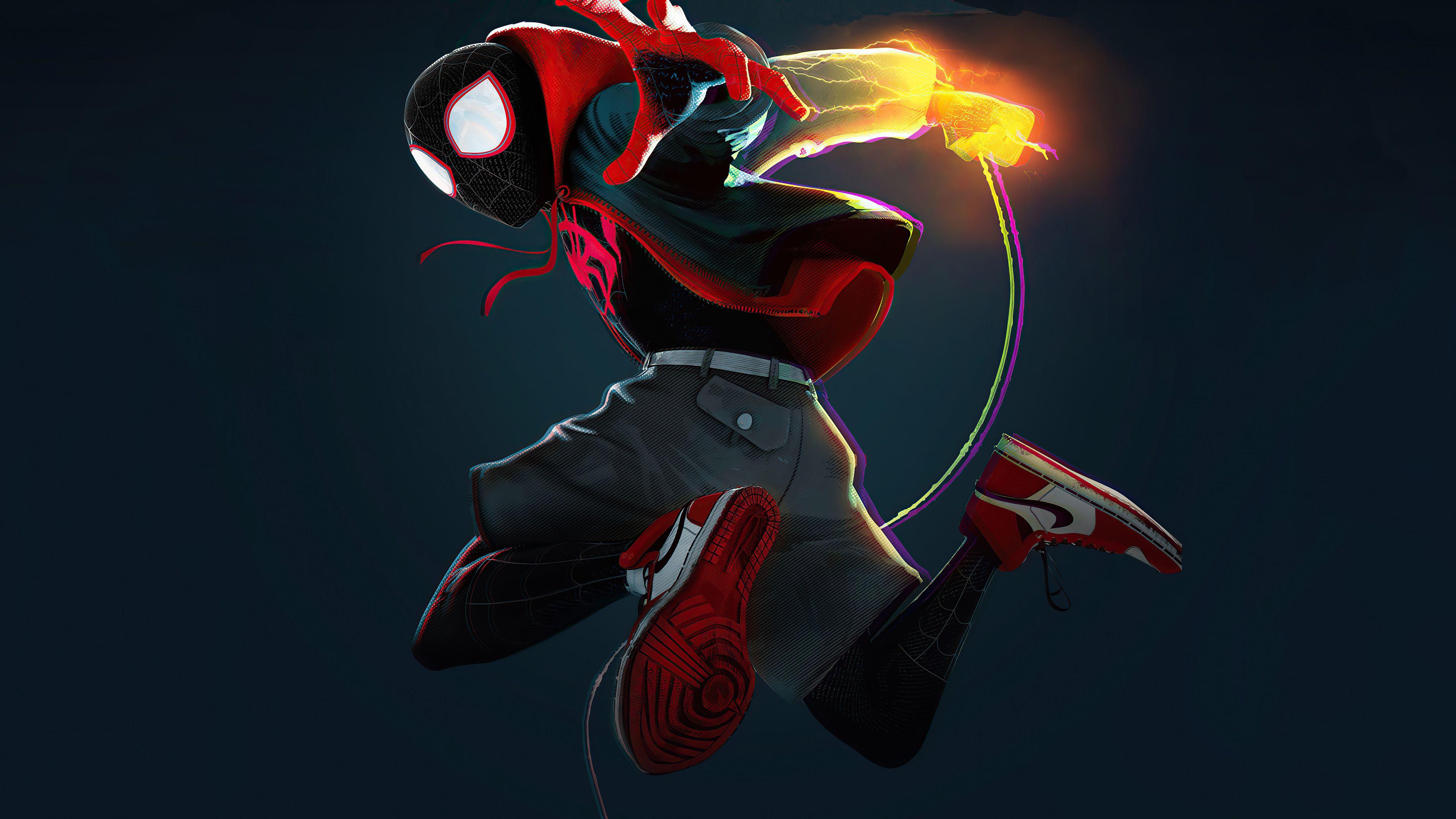 Download wallpaper 1125x2436 marvel's spider-man, miles morales, jumping,  fan art, iphone x, 1125x2436 hd background, 26570