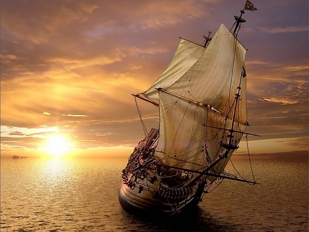  size Sun set in sea way Frigates Sailing ships wallpaper 1024x768