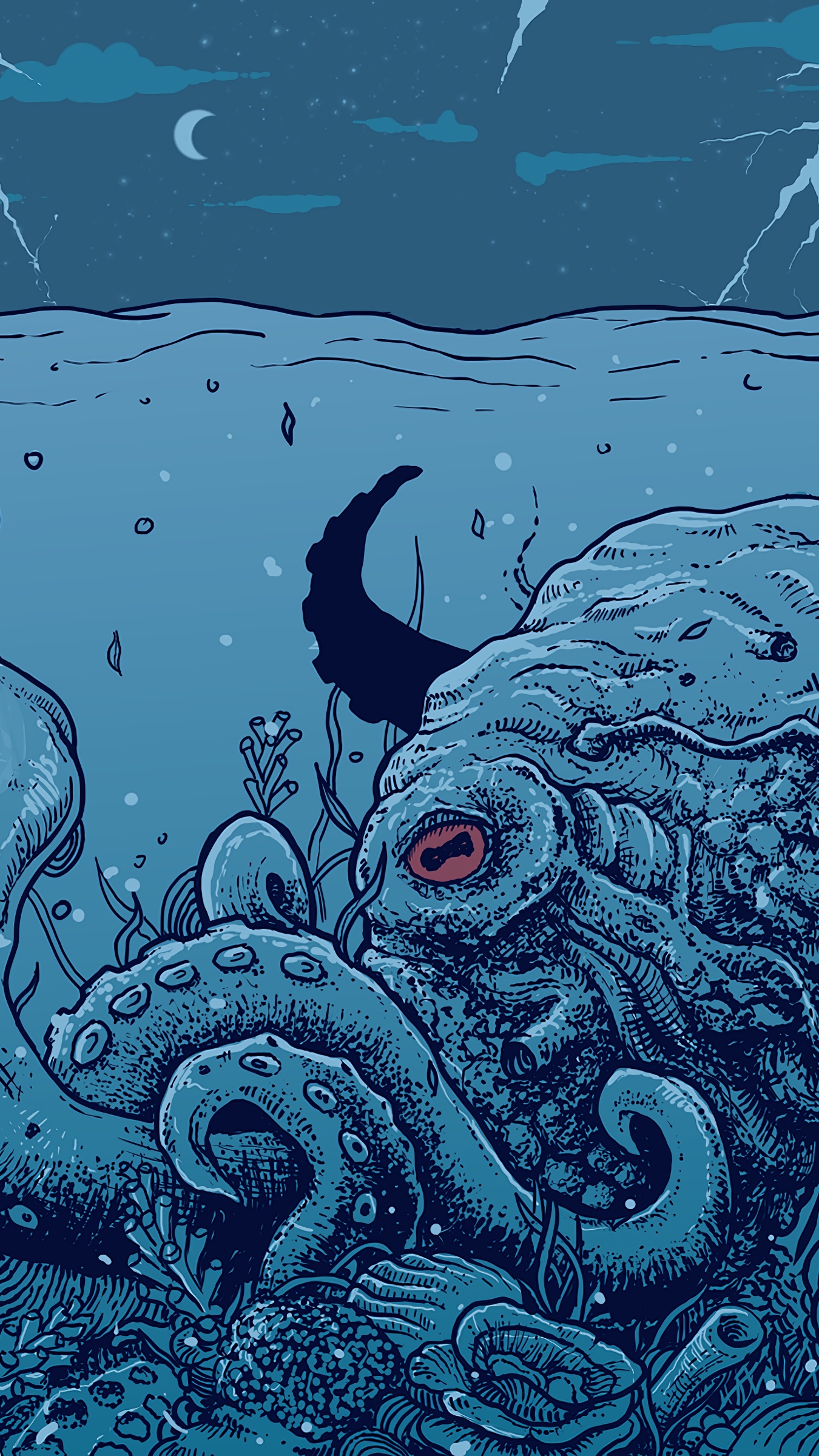 Wallpaper Octopus Underwater World Art