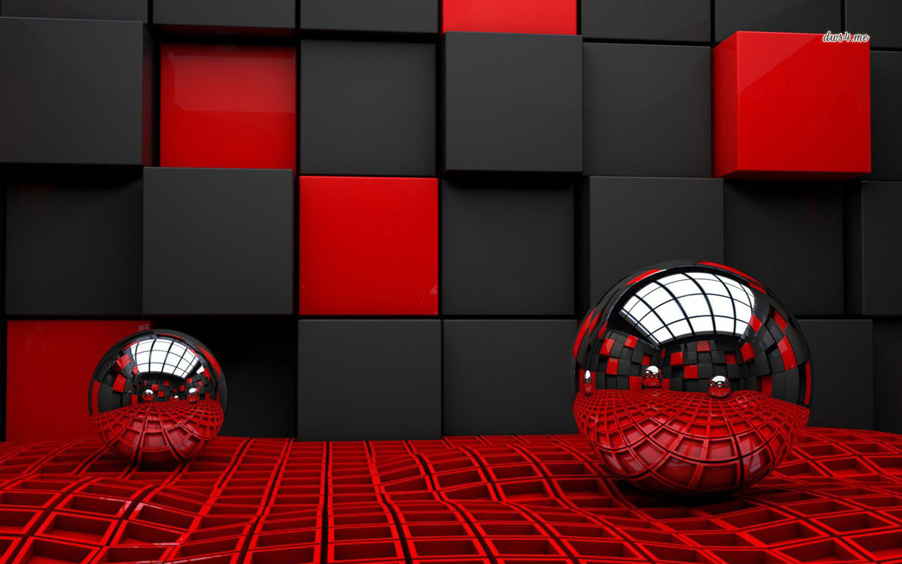 Metallic Spheres Reflecting The Cube Room Wallpaper 3d