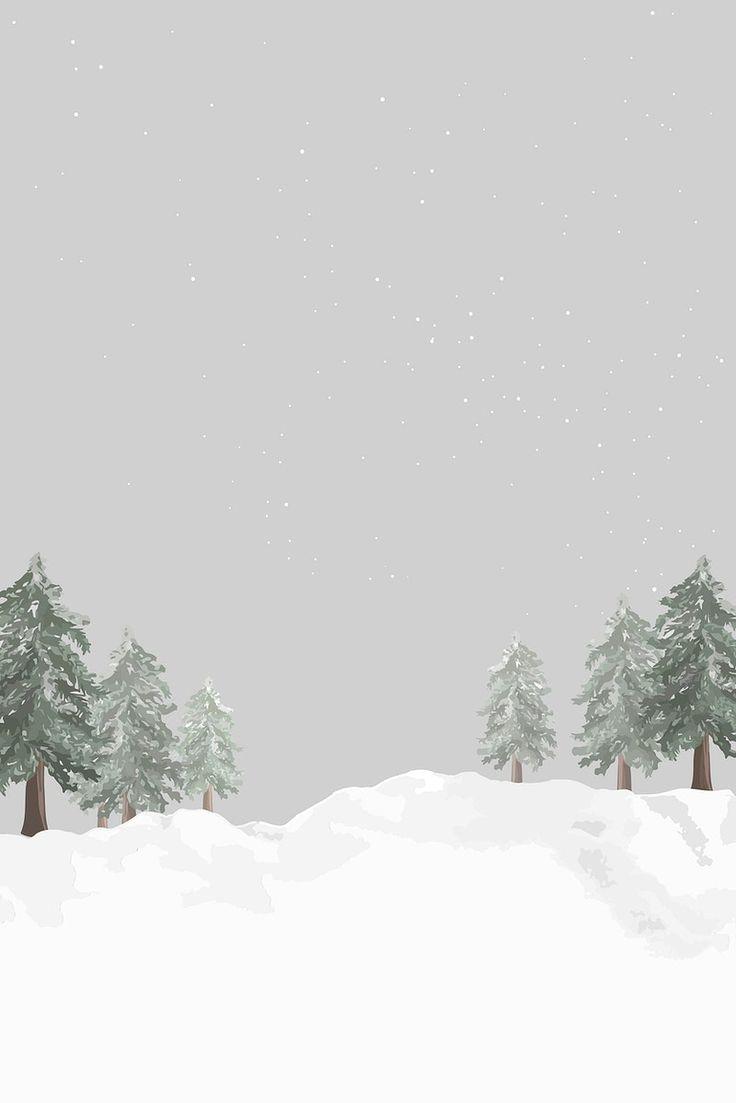 Aesthetic Winter Background Snowy Forest Gray Sky Design Space