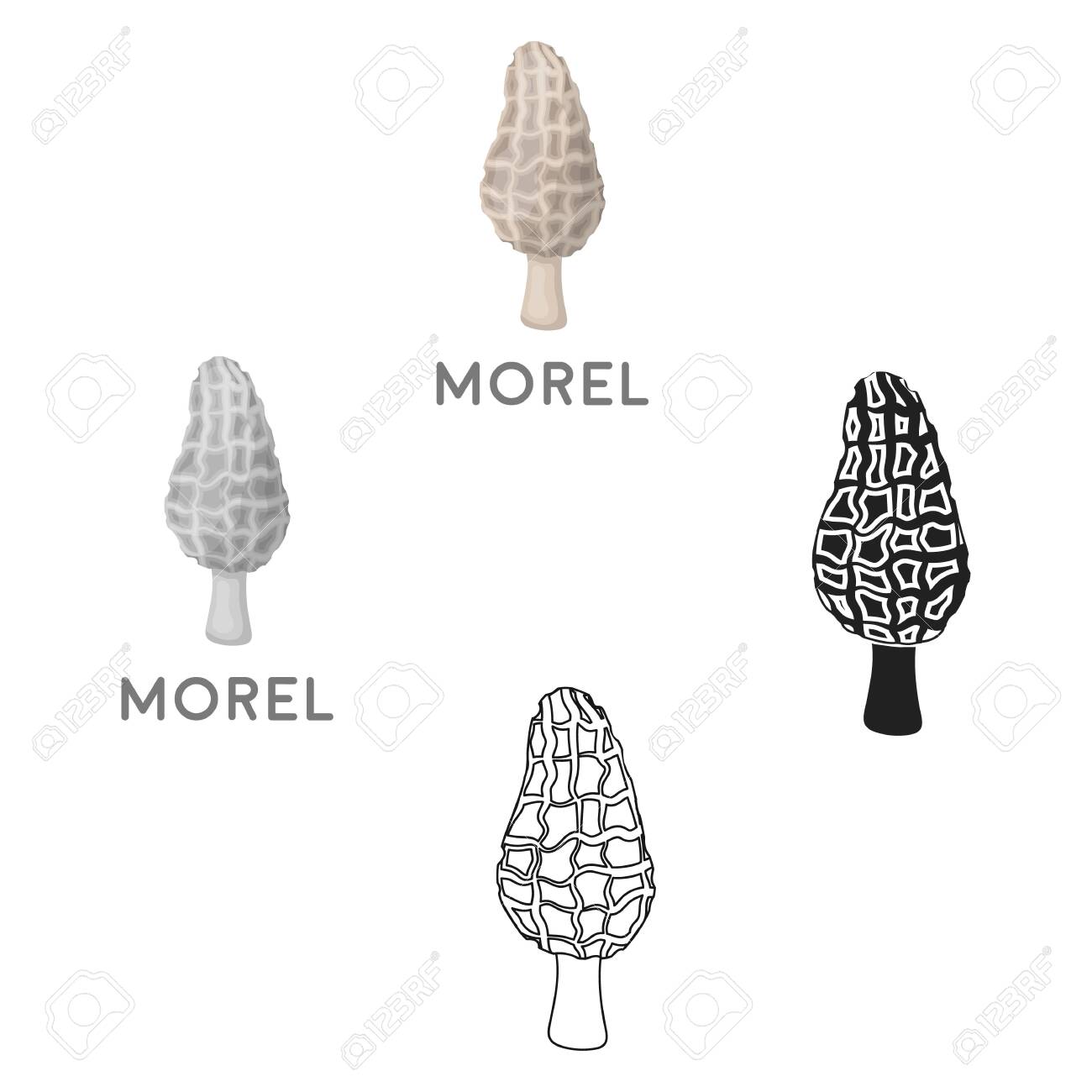 Morel Icon In Cartoon Black Style Isolated On White Background