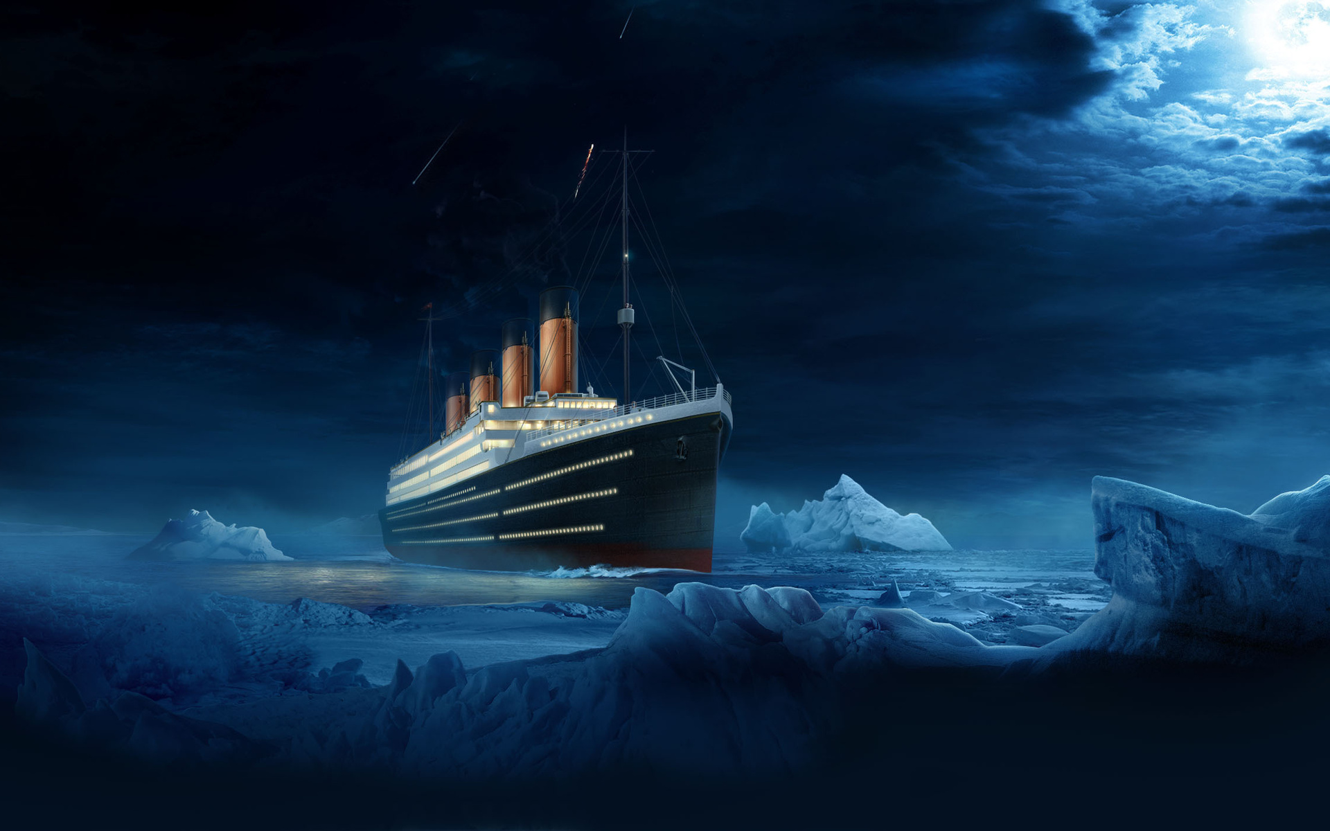 Ship Titanic Water Night Wallpaper