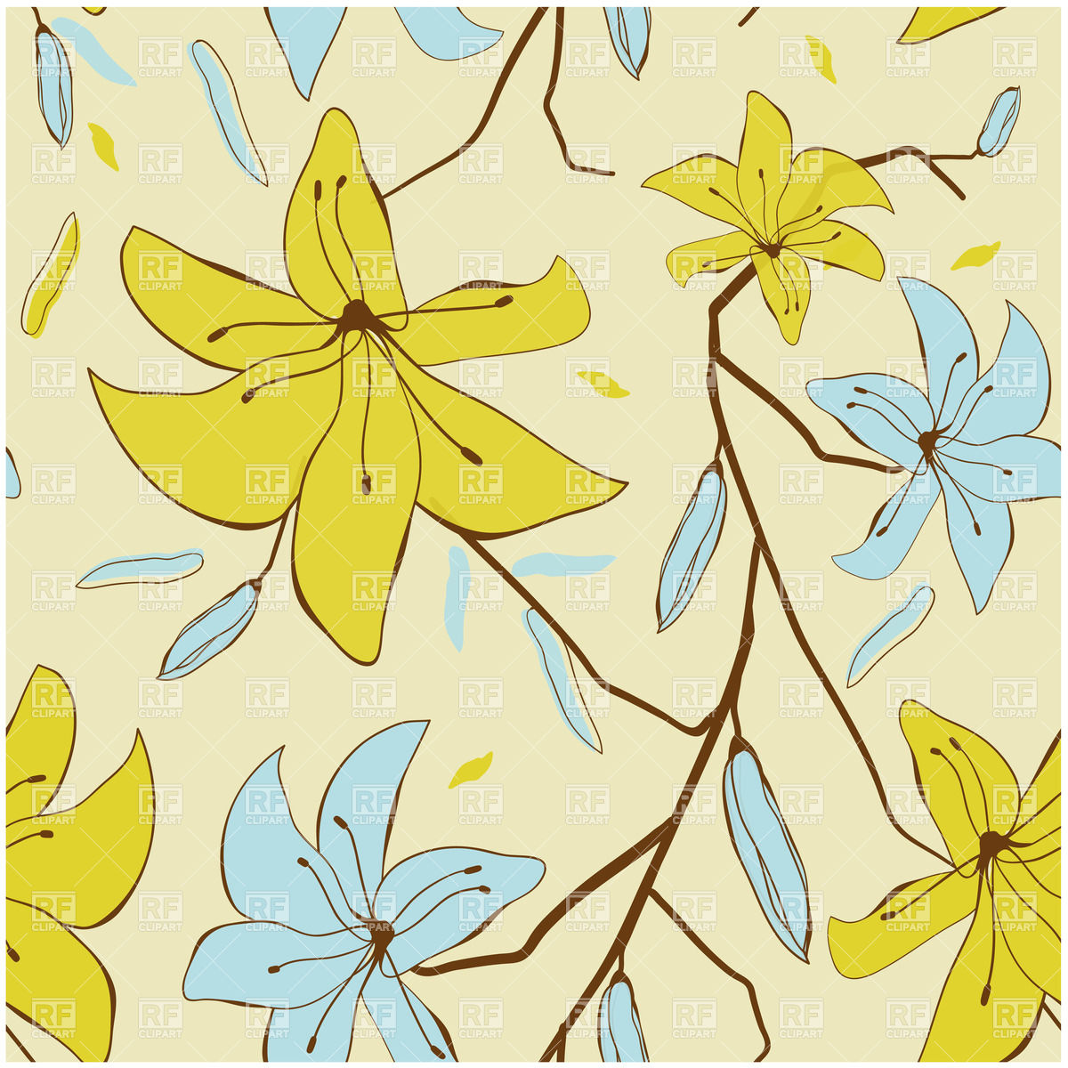 Blue And Yellow Floral Seamless Wallpaper Background
