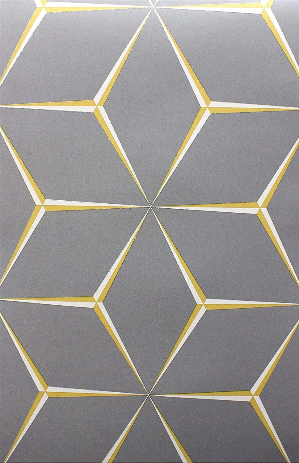 Grey Yellow 3D Geometric Wallpaper Glitter Shimmer Feature Wall