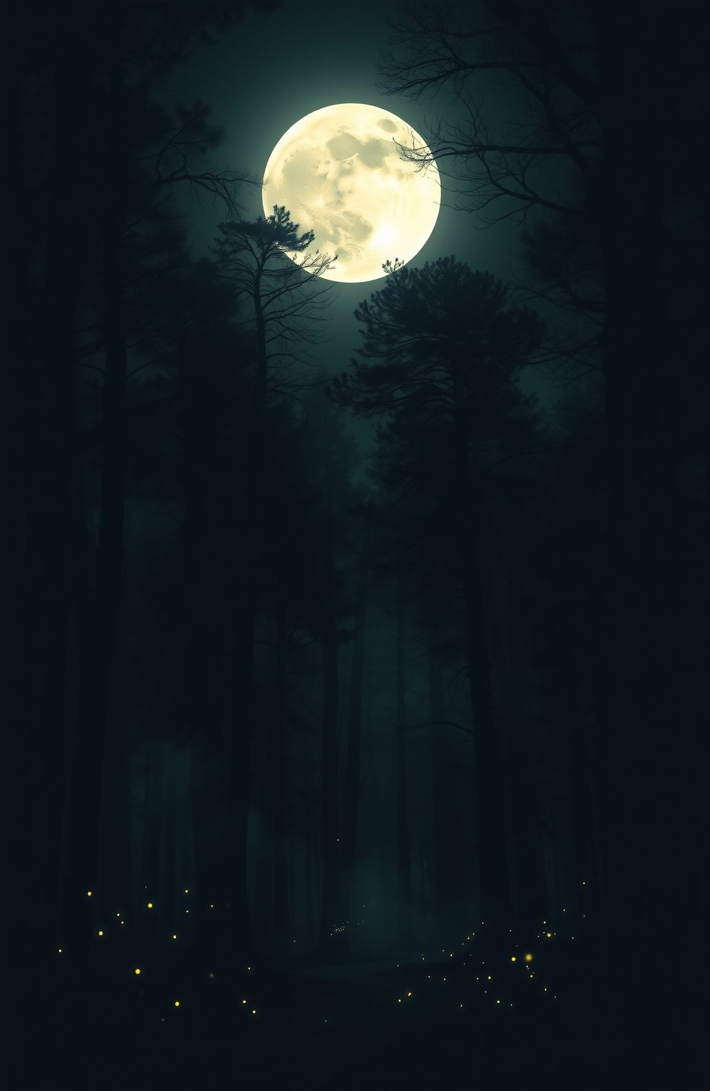 Dark Forest With Moon Wallpaper
