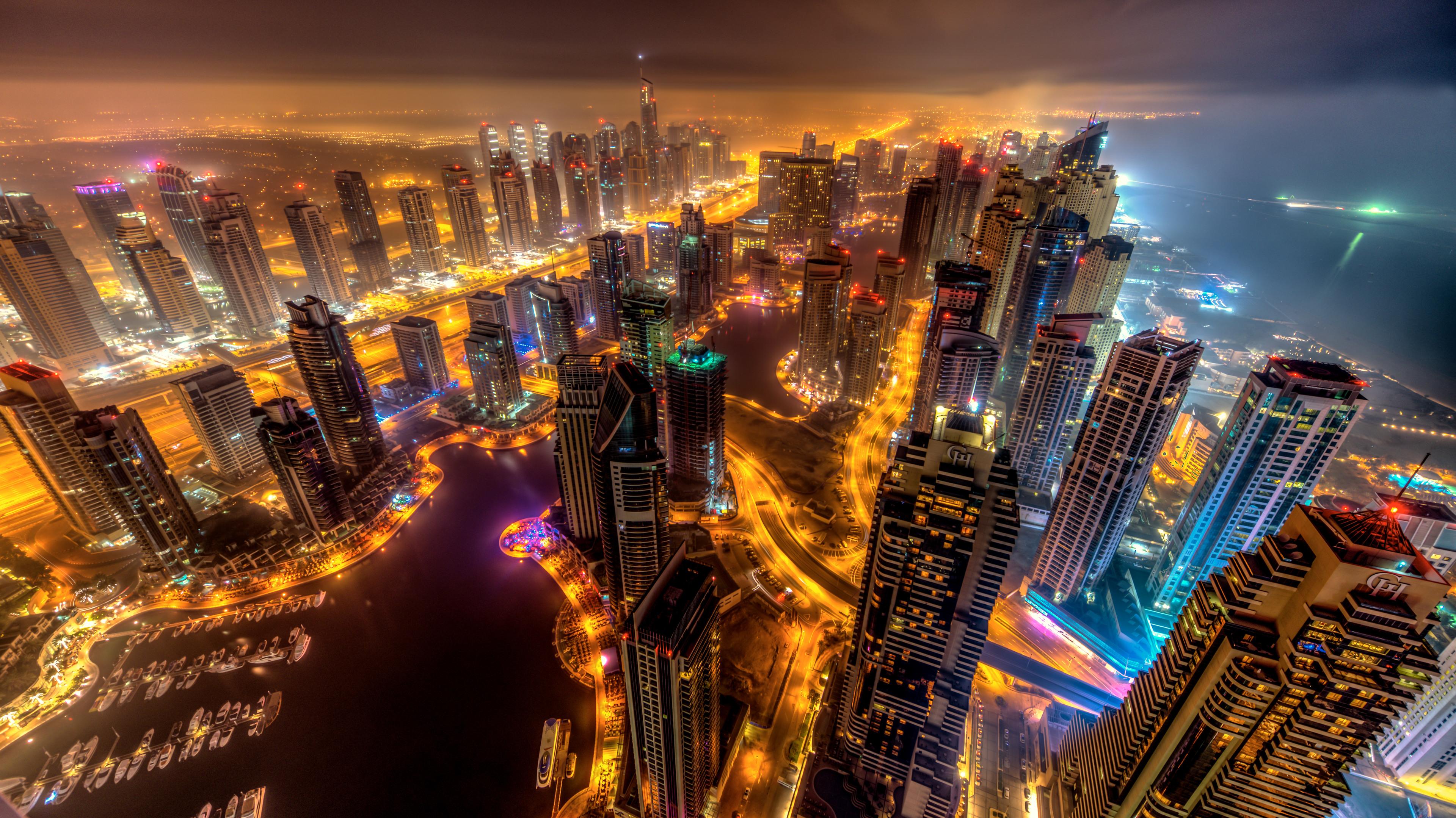 Wallpaper 4k Dubai Buildings Night Lights Top 8k