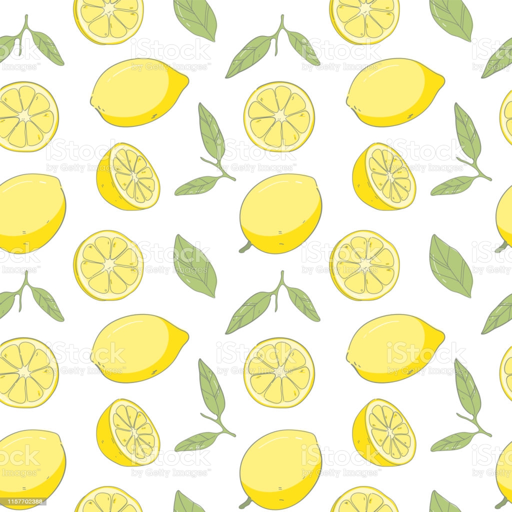 Seamless Pattern Fresh Lemon Background Hand Draw Cute
