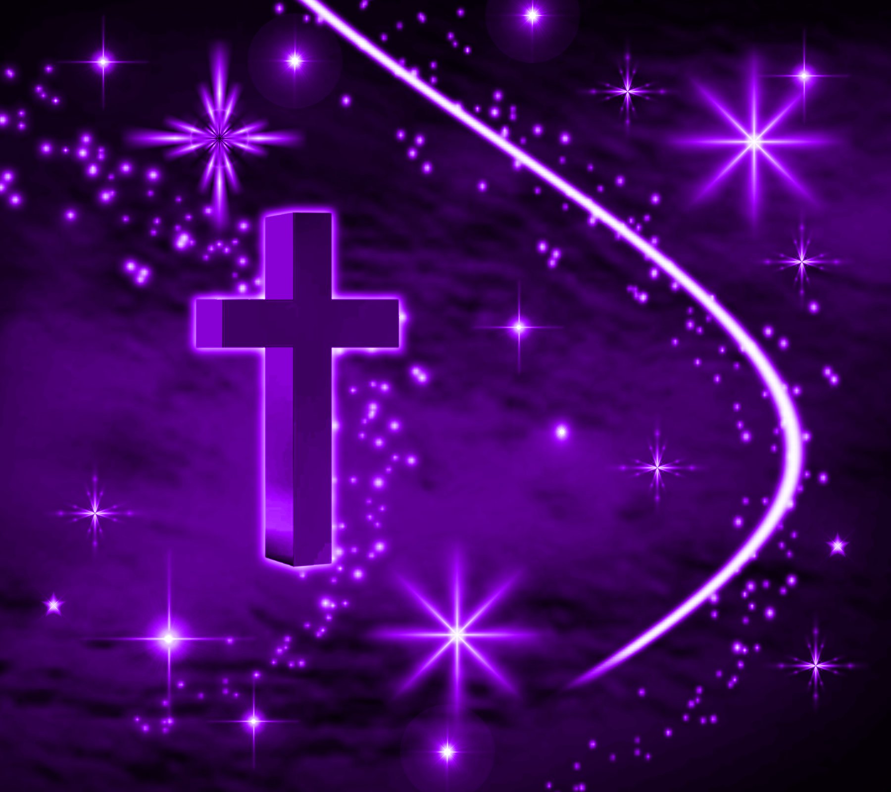 Purple Cross With Stars Background