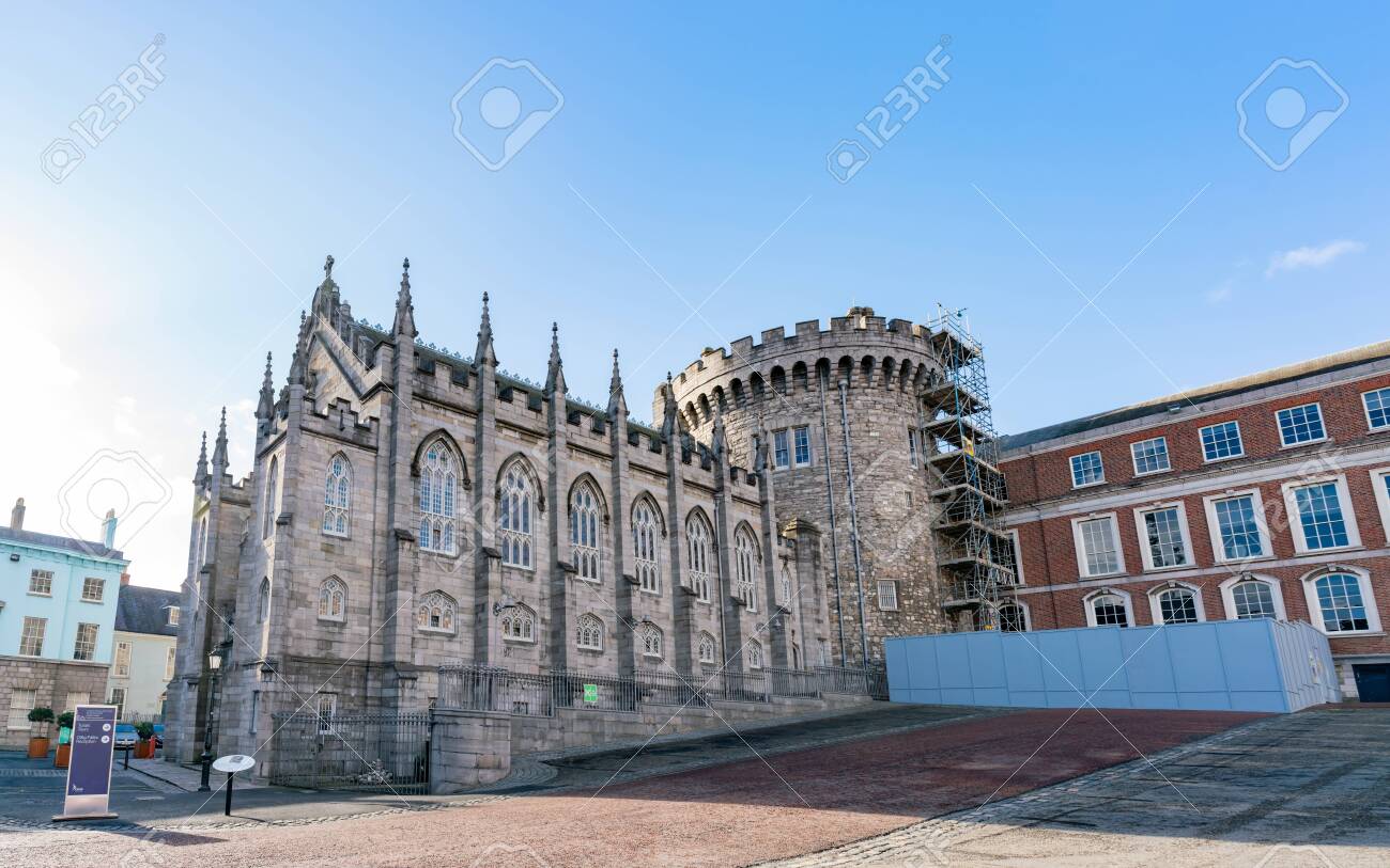 Exterior View Of The Historical Dublin Castle At Dame Street