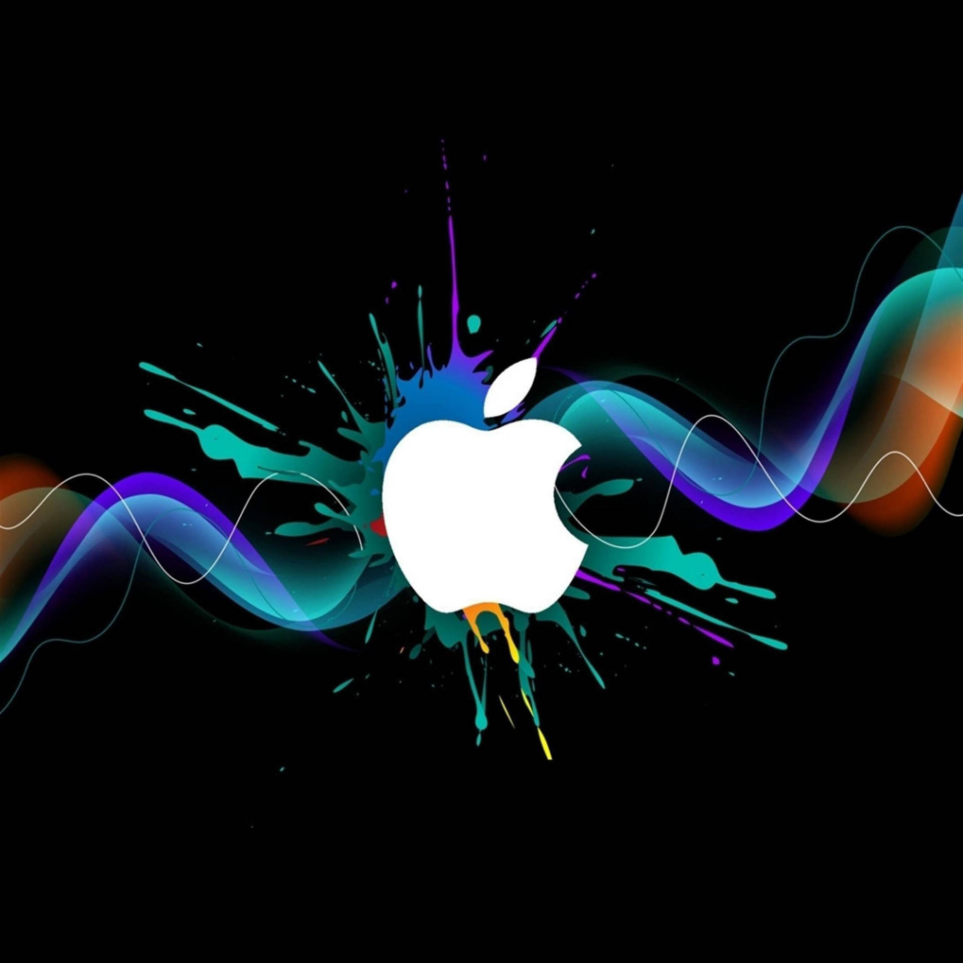 Abstract iPad Wallpaper with Colorful Splashes and Apple Logo