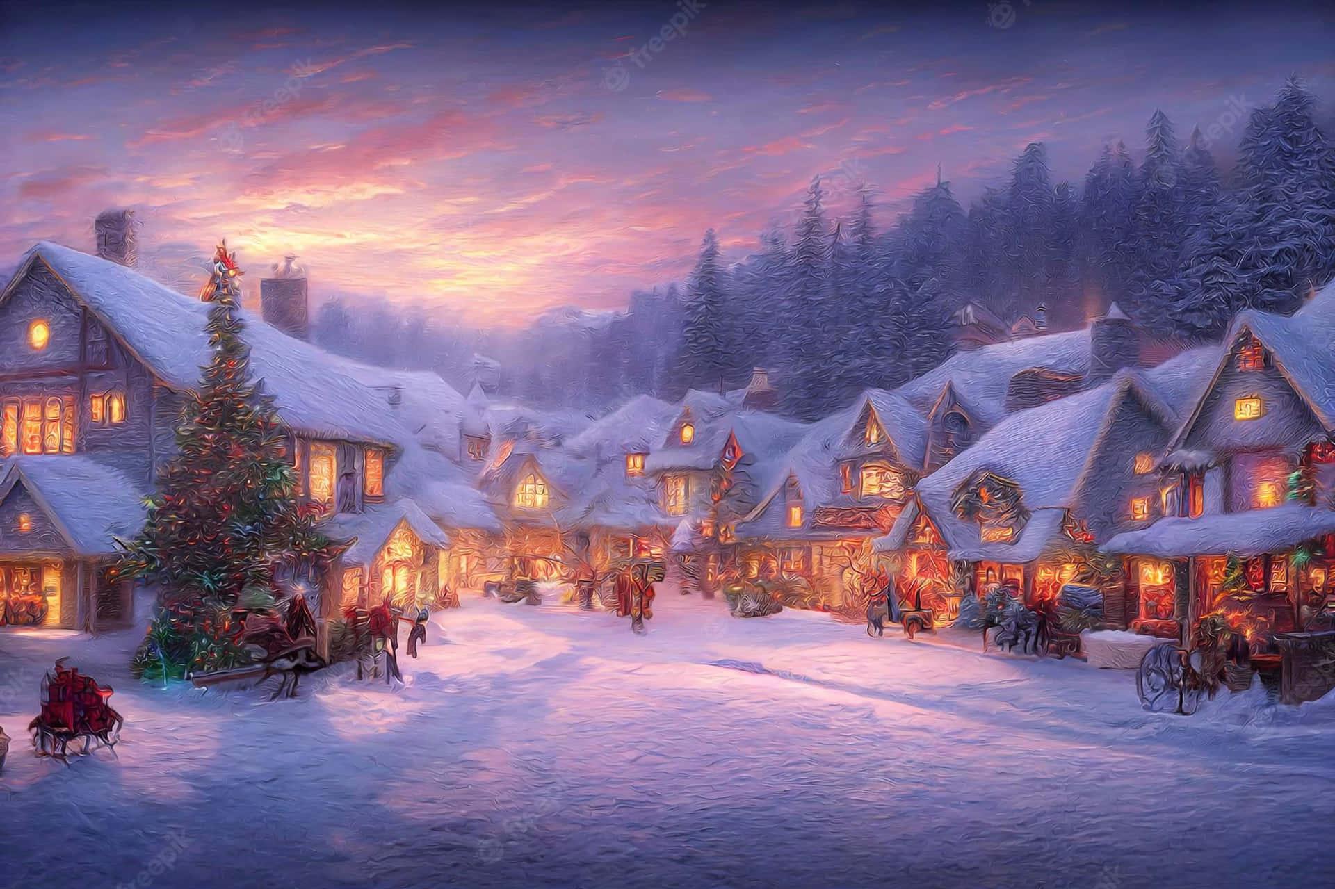 Marvel At The Beautiful Christmas Village Wallpaper