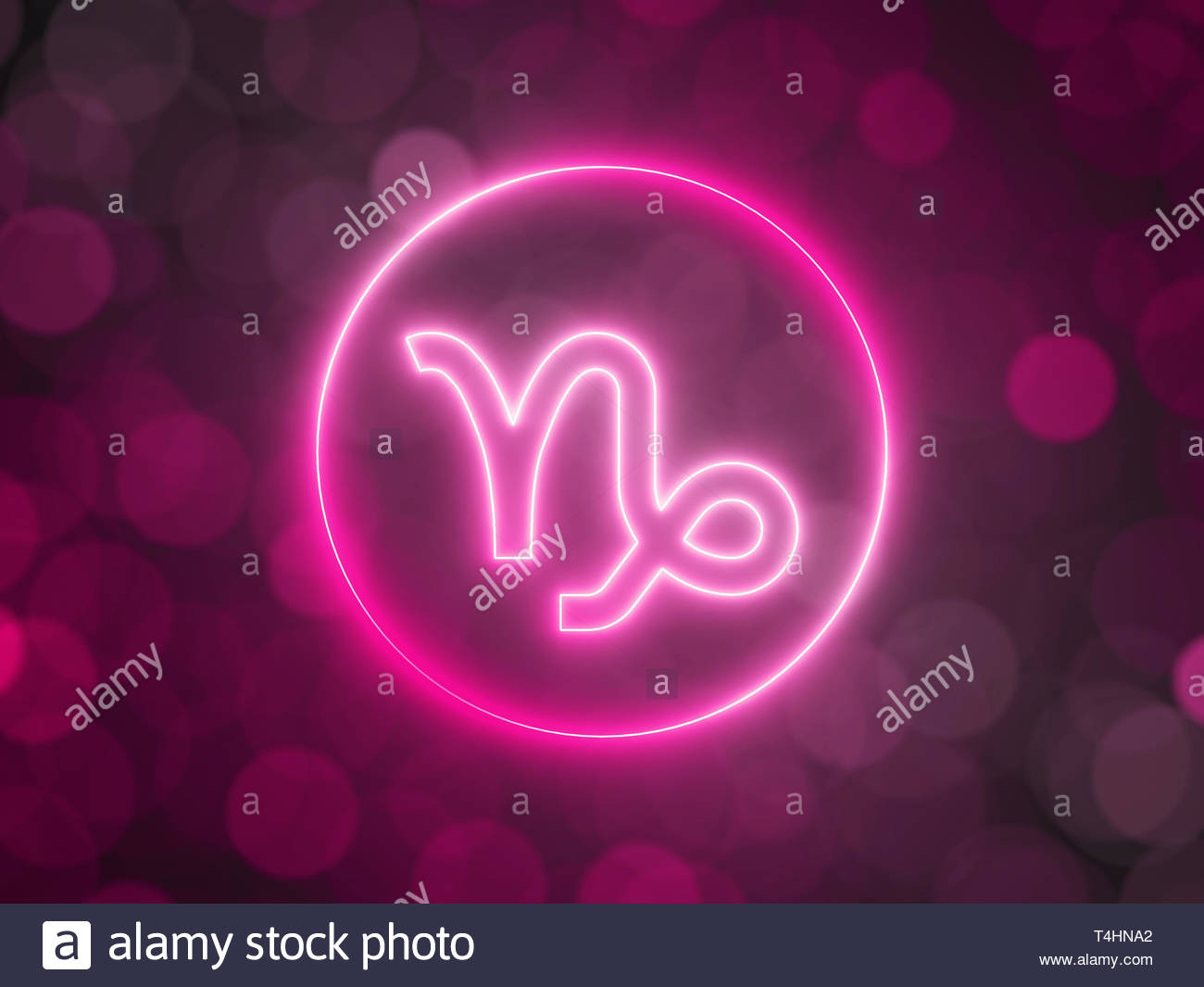 Glowing Neon Sign Of Capricorn With Blurred Bokeh Background 3d