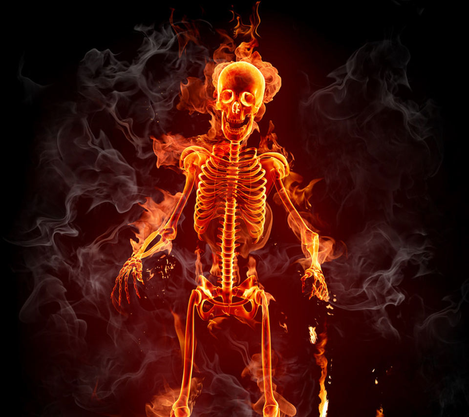 Scary Bones Skull Fire Burning Horror Skeleton