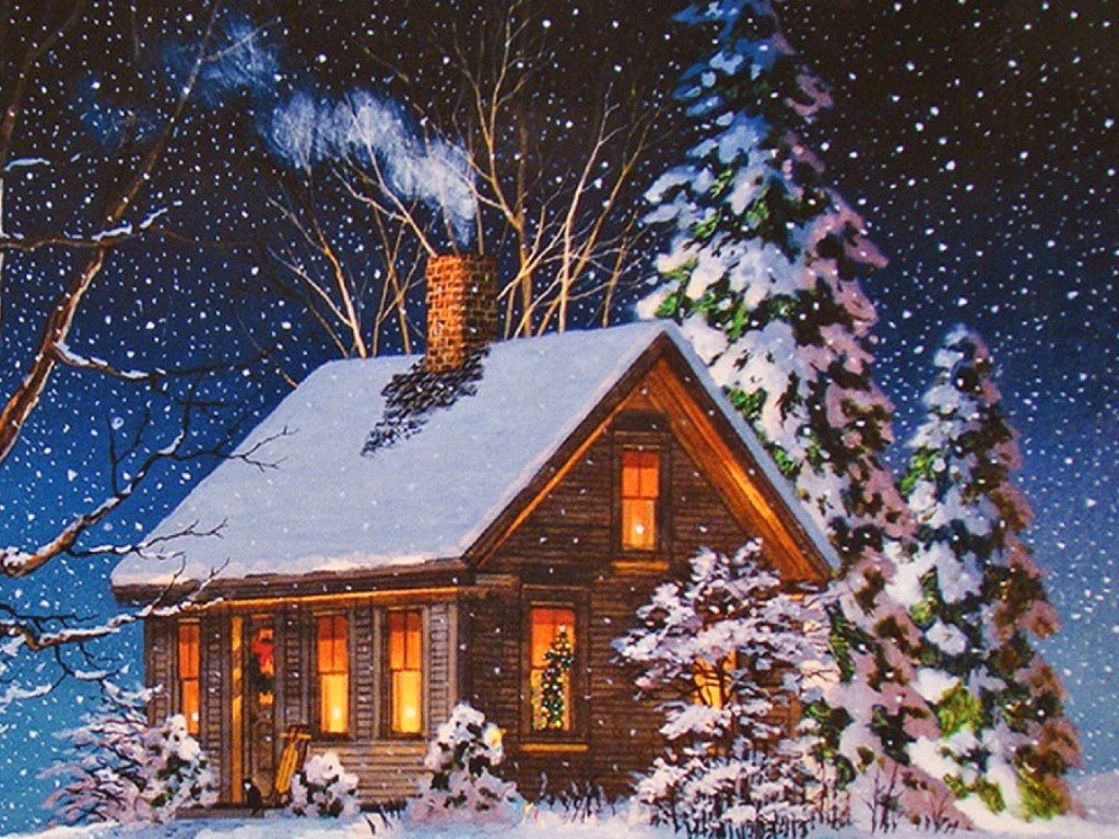christmas log cabin wallpaper