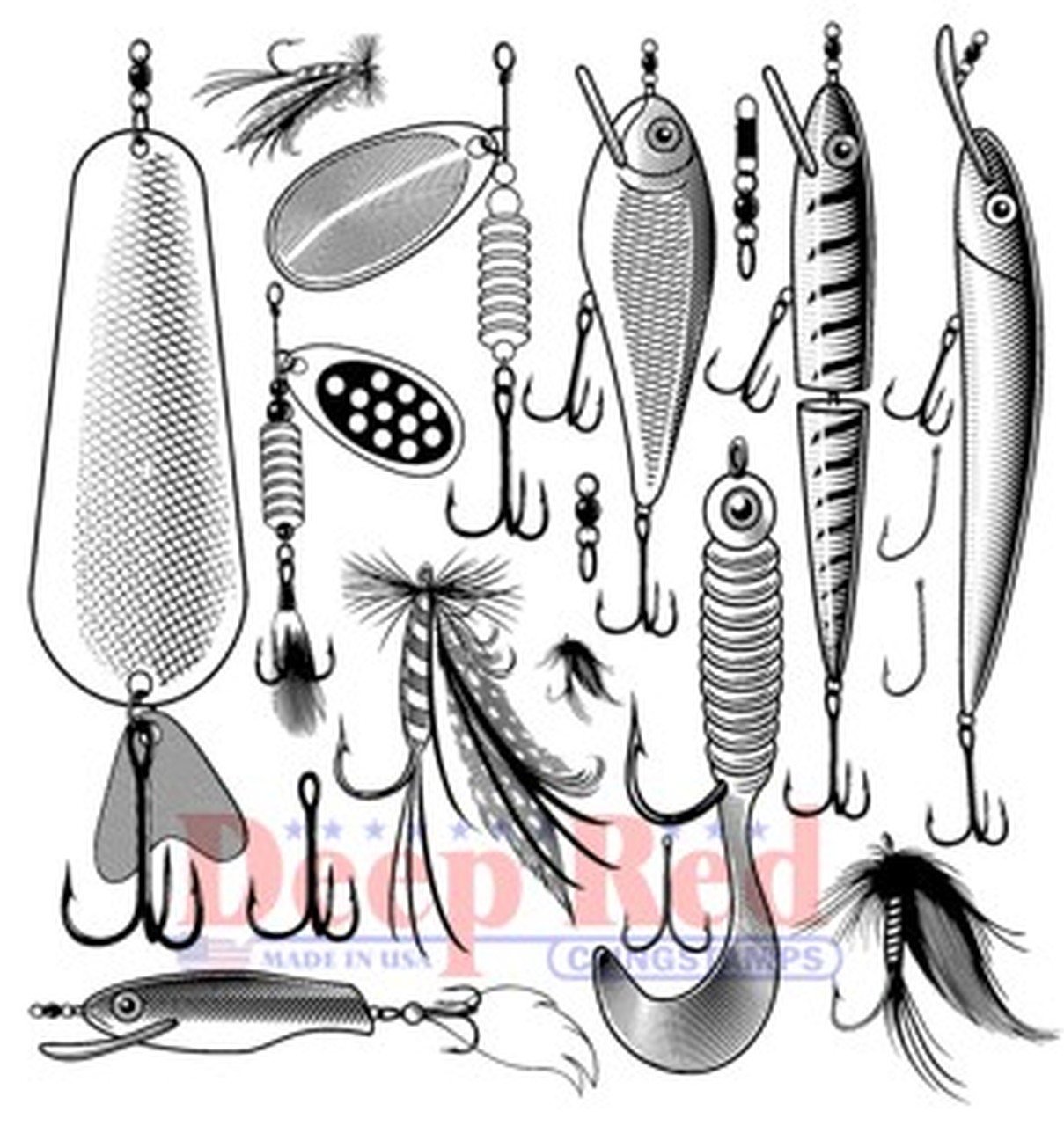 Fishing Lures Background Rubber Cling Stamp