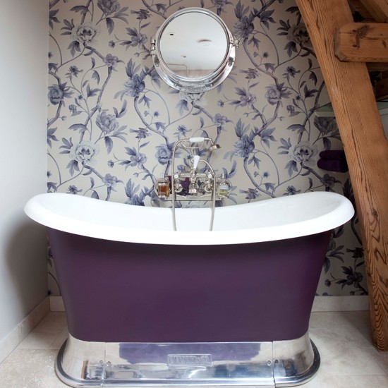 Small purple bathroom Bathroom wallpapers housetohomecouk 550x550