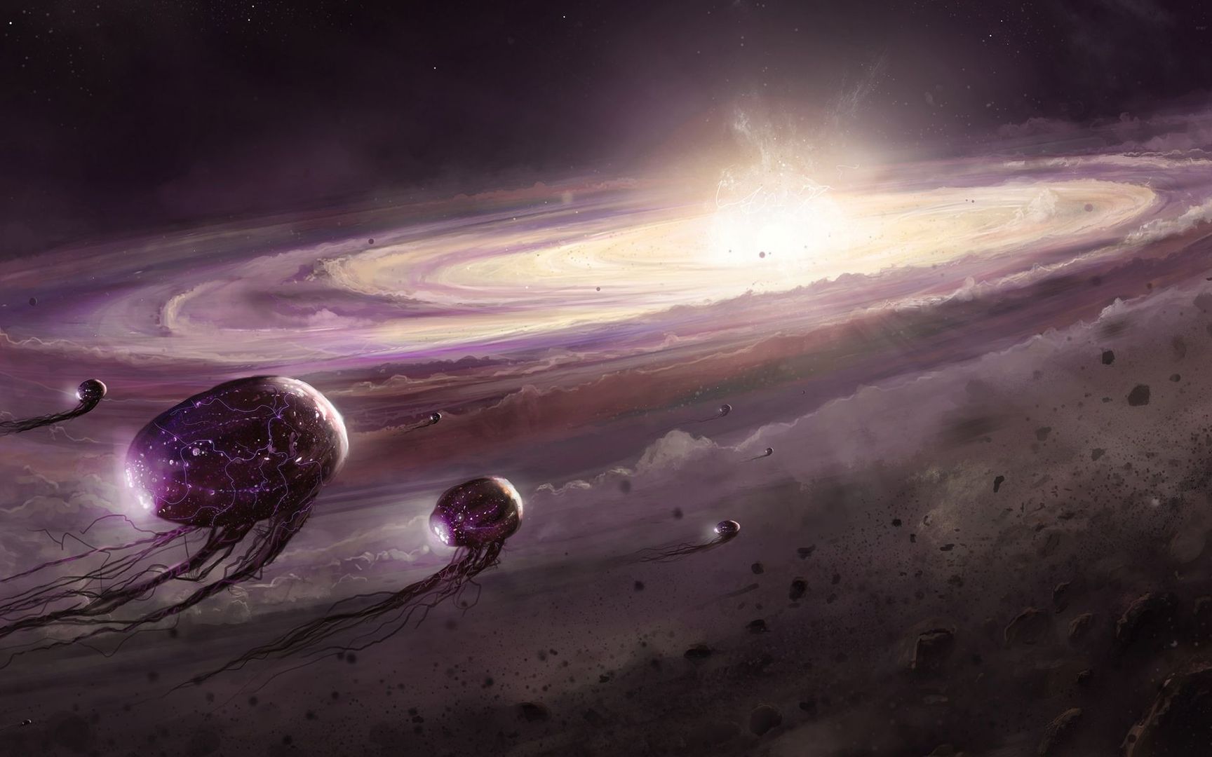 Spaceships Approaching Andromeda Wallpaper