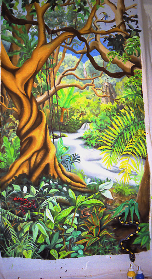 Aztec Jungle Mural   in a friends cluttered flat well we were young
