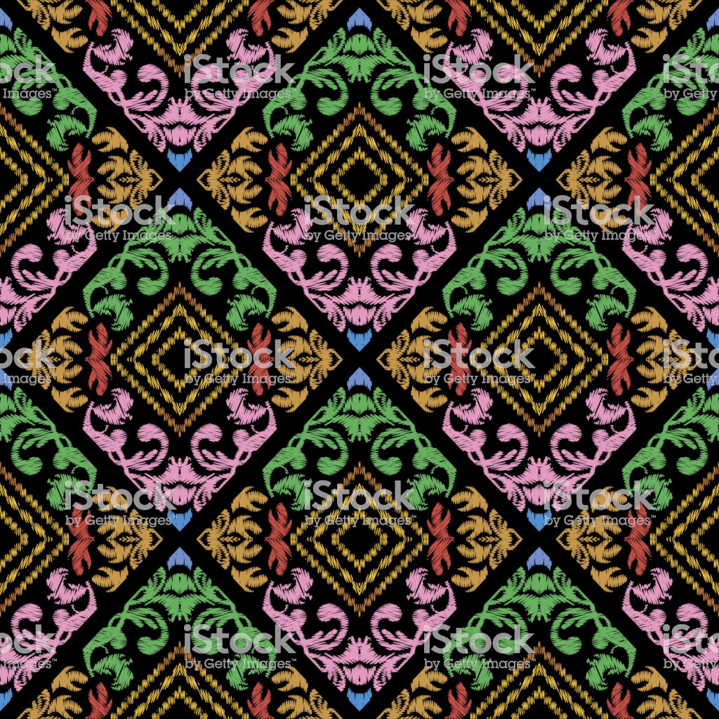 Embroidery Colorful Baroque Vector Seamless Pattern Textured