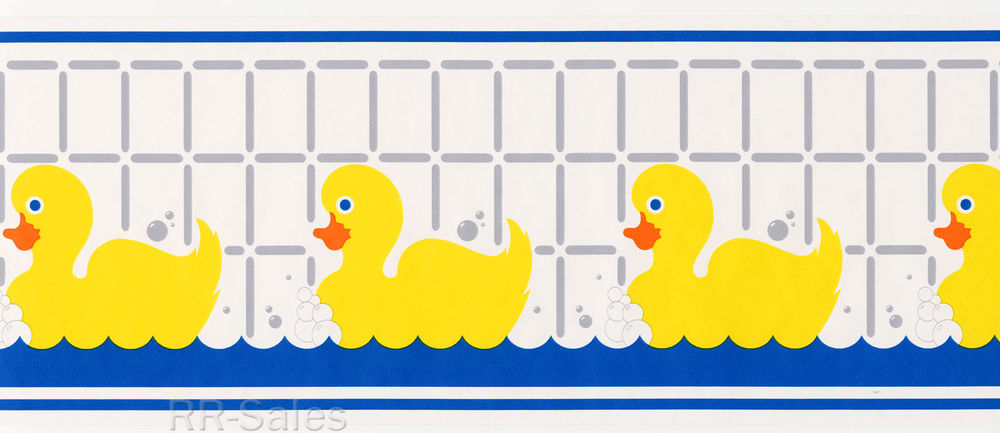 Rubber Duckie Yellow Duck Water Blue Waves White Tile Roll Wallpaper
