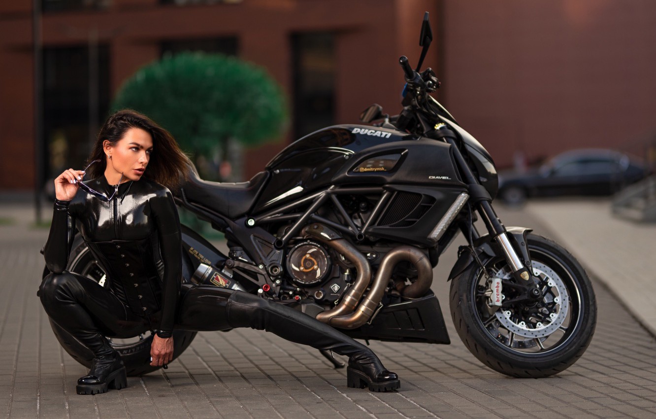 Wallpaper Girl Pose Motorcycle Latex Ducati Ilya Pistols
