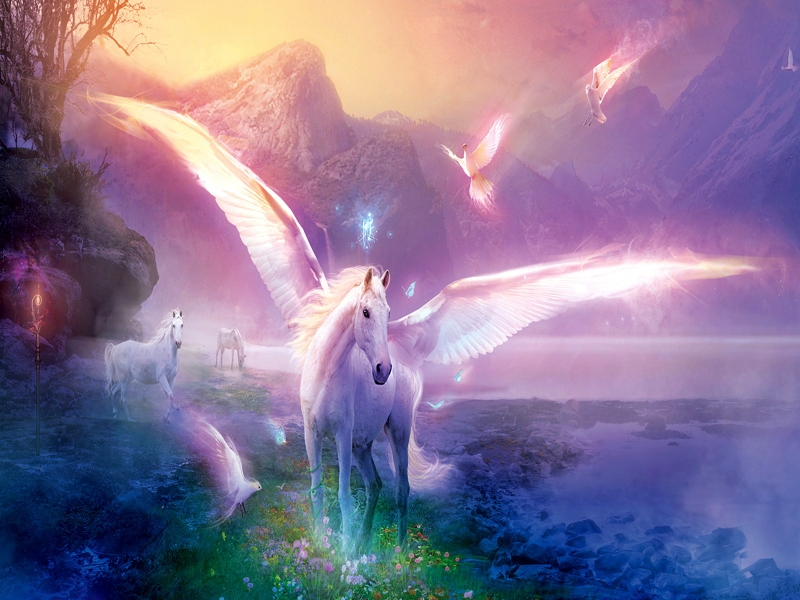 Winter Abstract Horses Pegasus Wallpaper