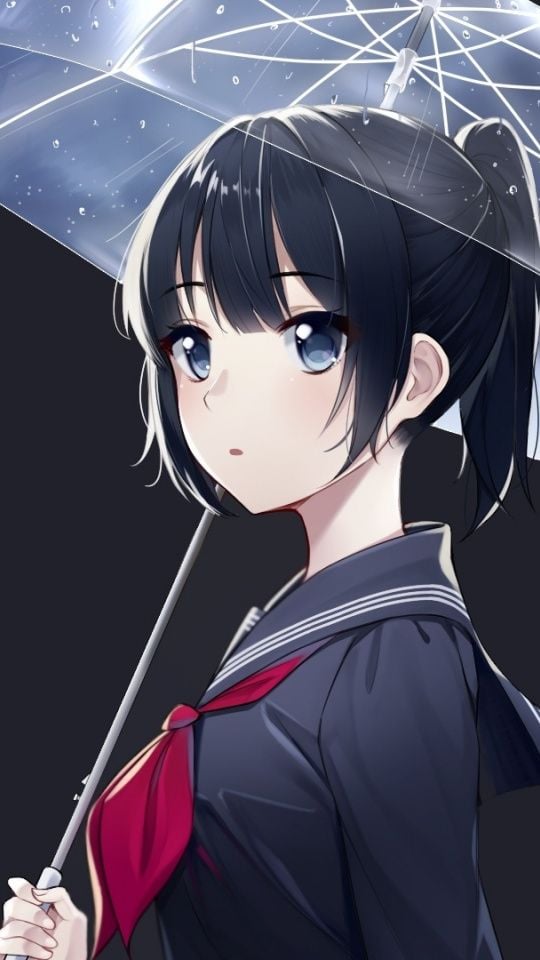 Cute anime girl with umbrella art 540x960 wallpaper