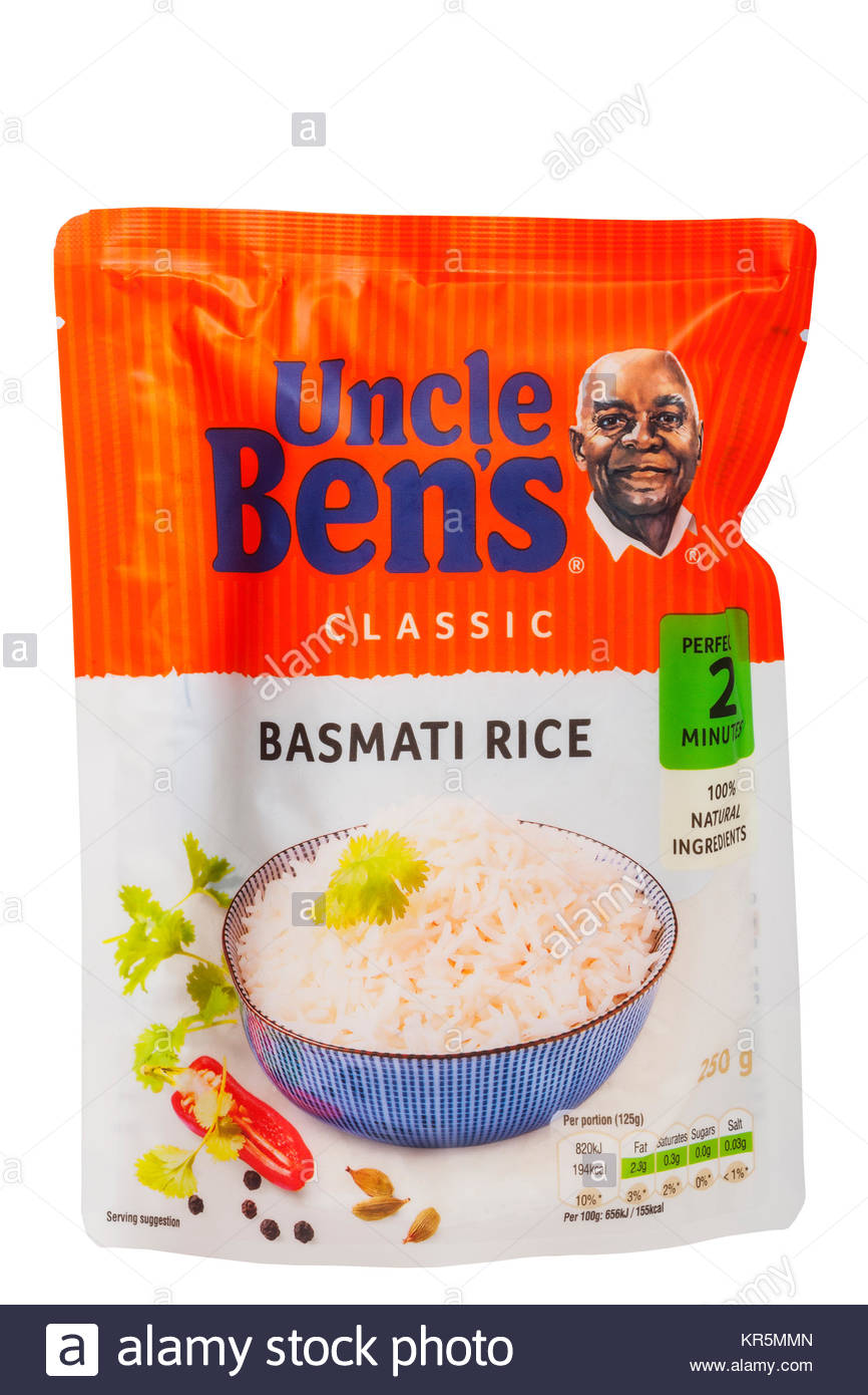 A Packet Of Uncle Ben S Basmati Rice On White Background Stock