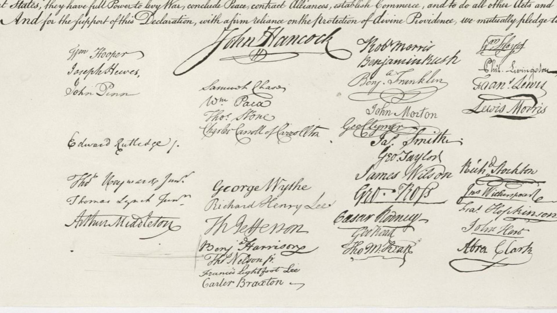 Historic Signatures Caligraphy Declaration Of Independence Wallpaper
