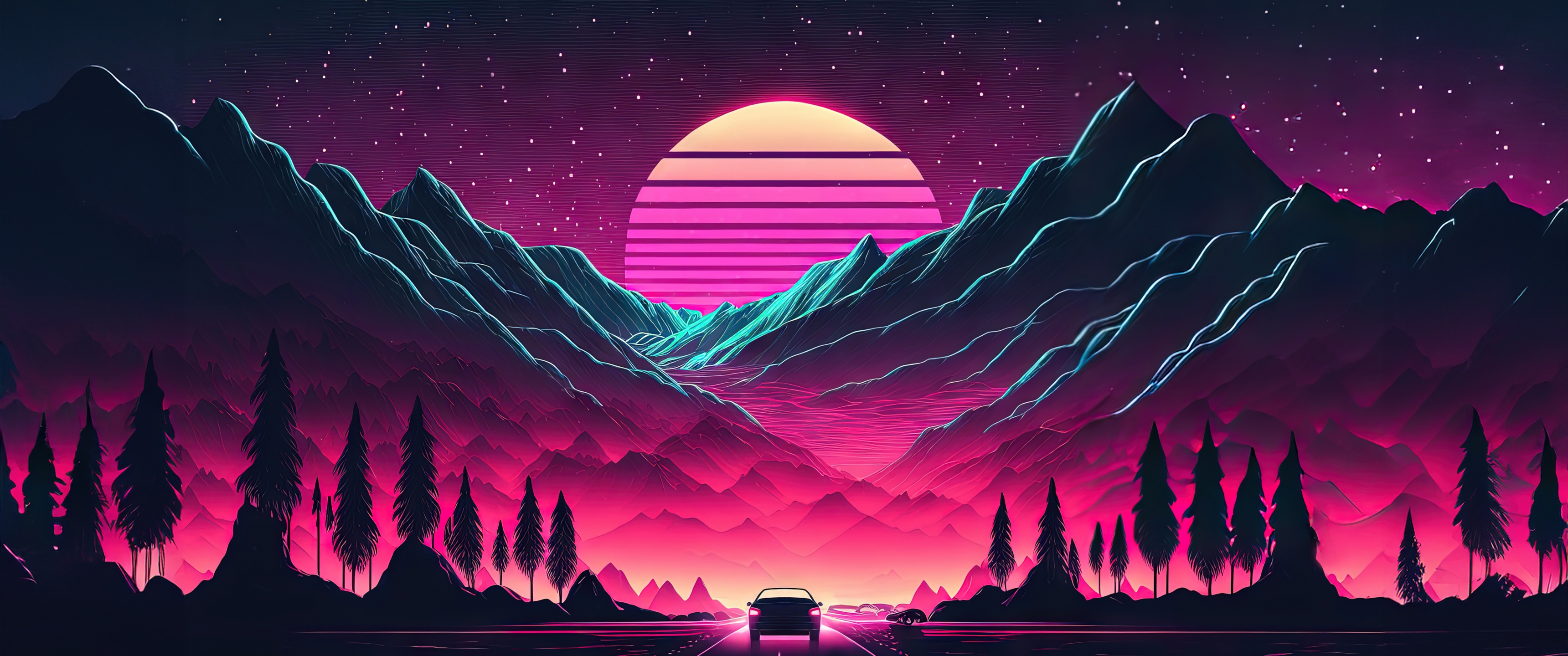 Highway Wallpaper 4k Outrun Ai Art Neon Retrowave