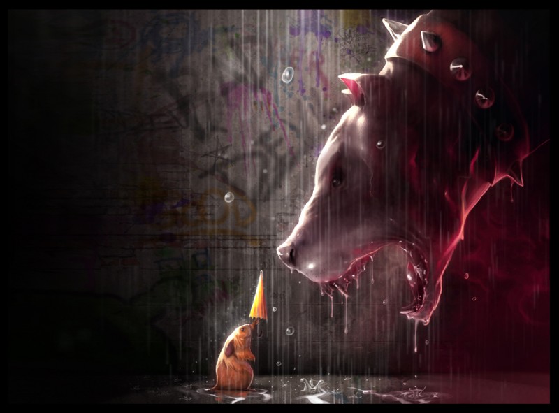 Dog Fangs Mouse Pitbull Rain Rodent Spikes Umbrella Desktop Wallpaper