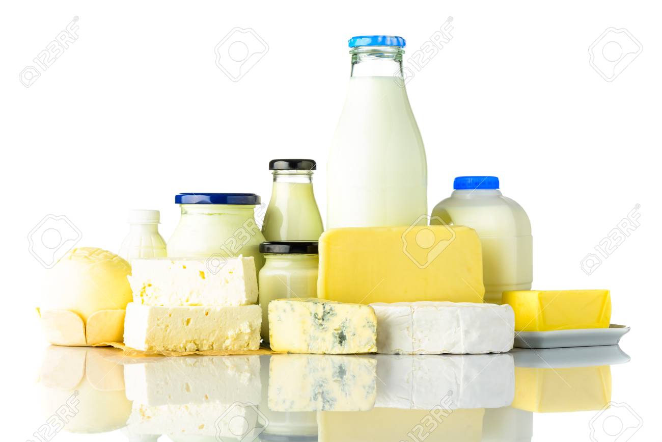 Different Types Of Dairy Products With Milk And Cheese Isolated