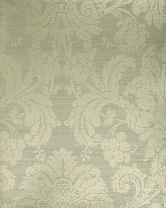  wallpaper in duck egg grey and gilver based on an Italian 18th