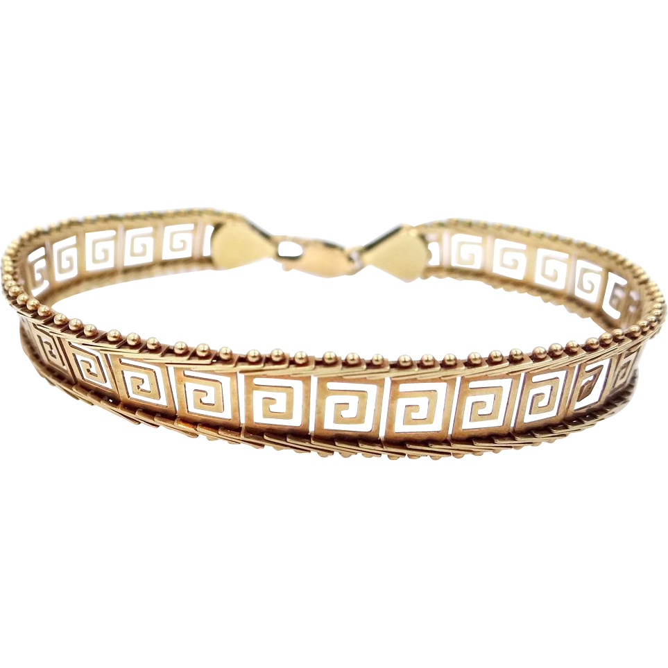 14k Solid Gold Greek Key Pattern Bracelet From Mur Sadies On Ruby Lane