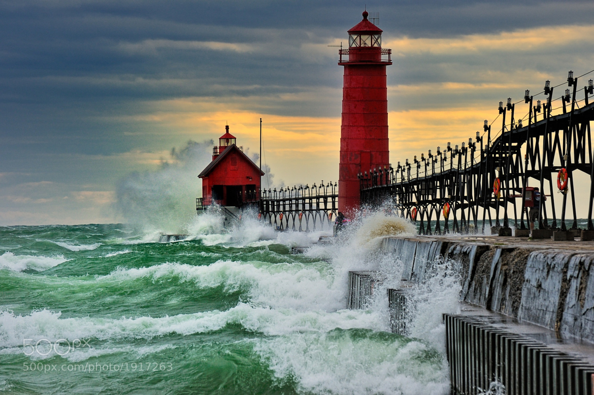  Grand Haven Breakwater Lighthouse is located in the harbor of Grand