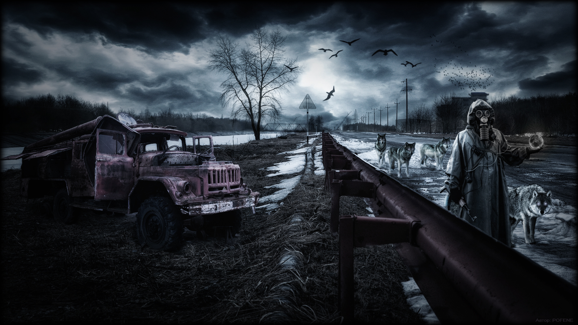 Stalker Pripyat Chernobyl Ukraine Rain Area Night Wolf