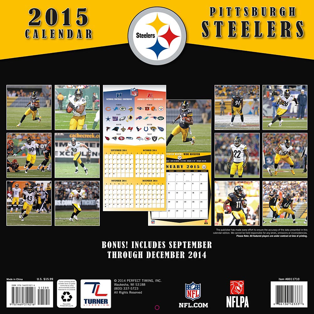  Football Pittsburgh Steelers Pittsburgh Steelers 2015 Wall Calendar 1001x1001