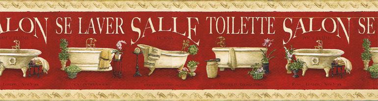 Details About Bathroom Antique Bathtub Red Wallpaper Border Kb79723n