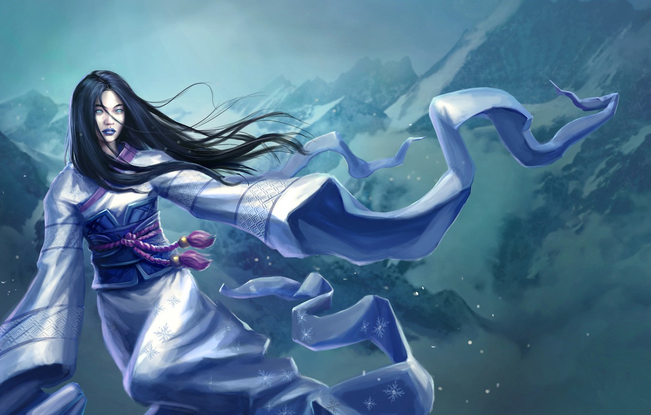 Wallpaper Winter Girl Mountains Figure Asian Fantasy Art