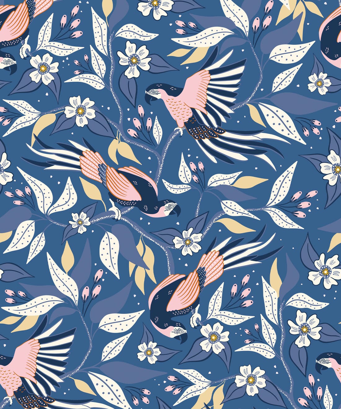 Blp025 Parrot Dusty Blue Wallpaper