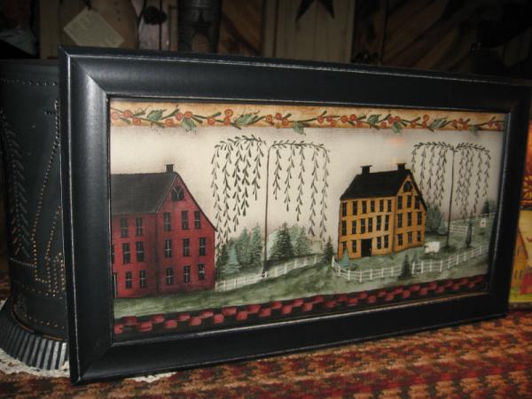 Saltbox House Willow Tree Country Primitive Picture