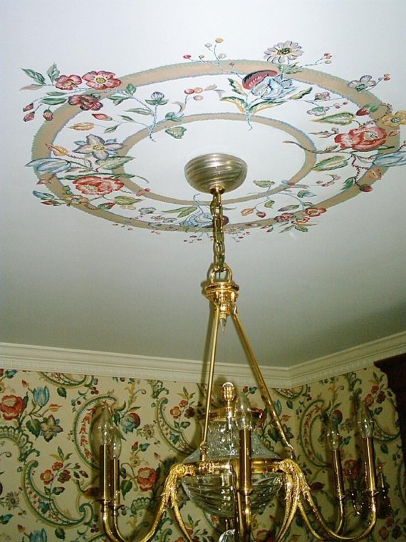 Hand Painted Ceiling Medallion dining room decor match wallpaper