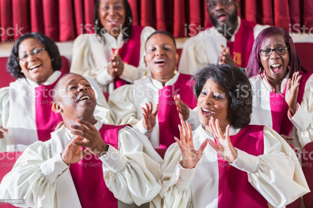 Mature Black Women And Men Singing In Church Choir Stock Photo