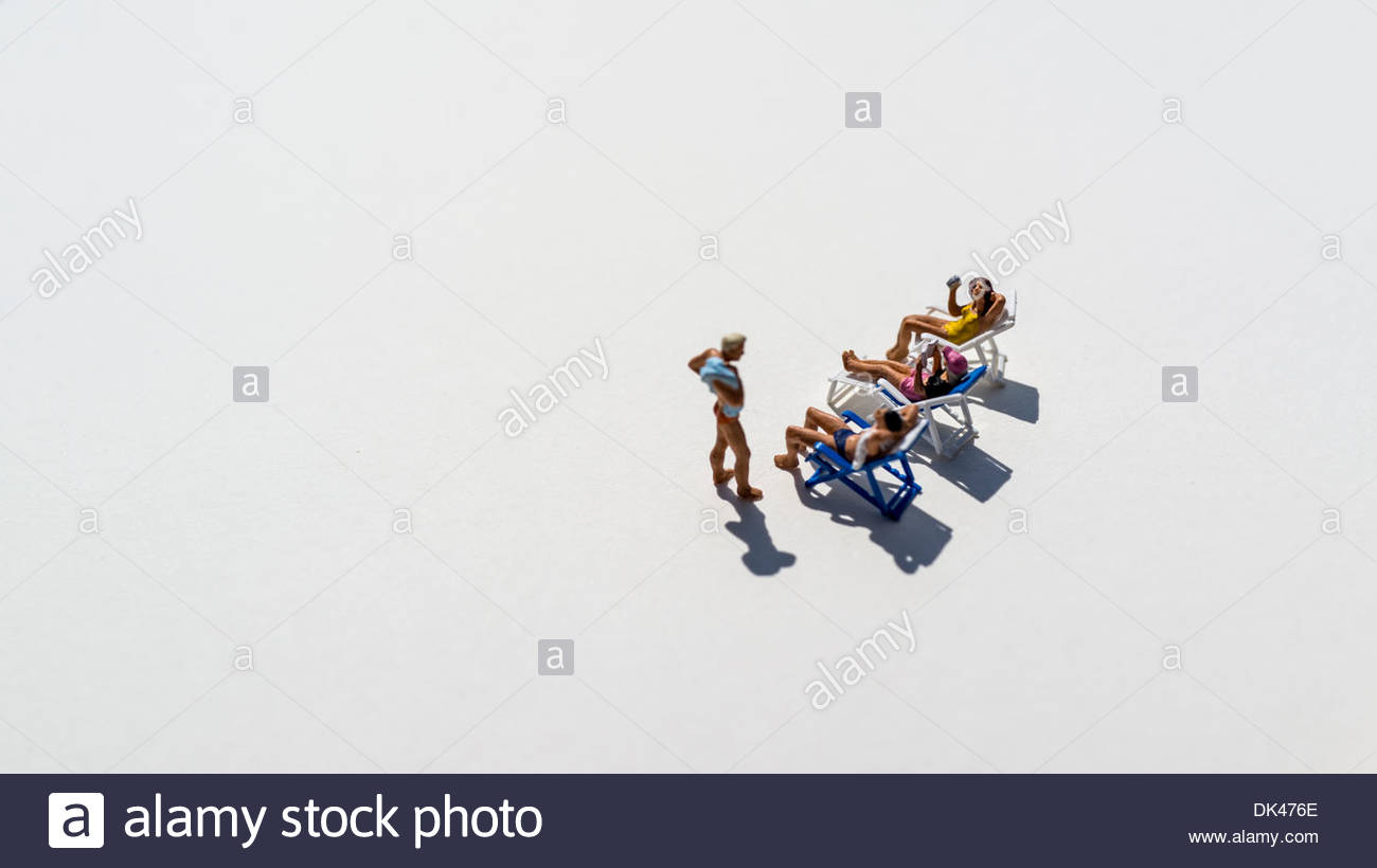 Figurines On A White Background Socializing At The Beach Club