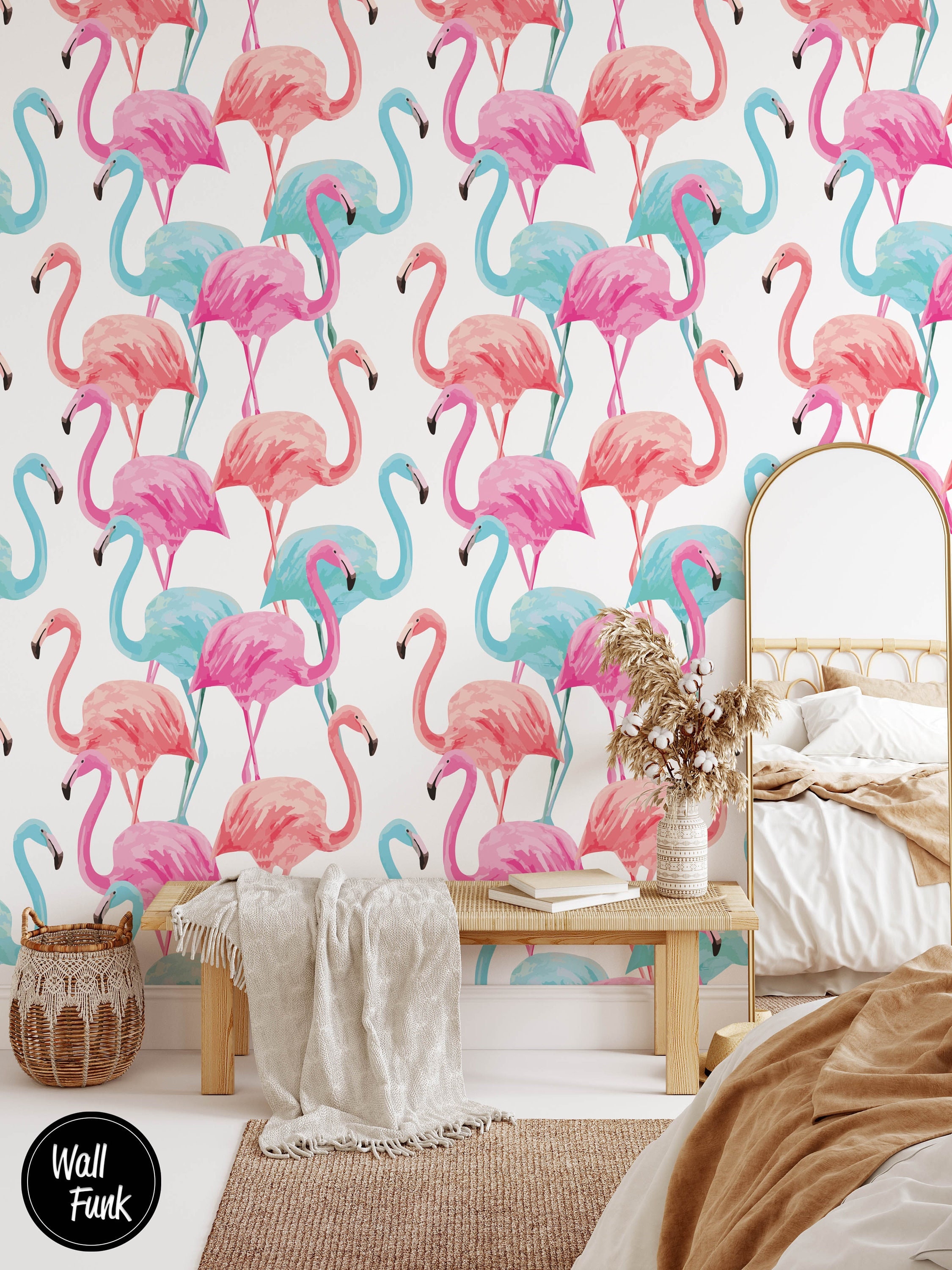 Flamingo Wallpaper Removable Art Deco Modern